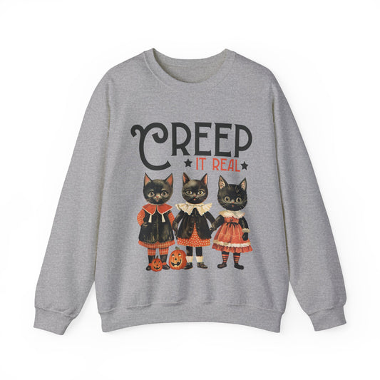 Fall Sweatshirt Halloween Graphic Pullover Sweater | Autumn Gifts For Mom Cat Gift For Cat Lovers | Creep It Real