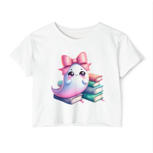 Kawaii Ghost Crop Top For Women, Bookish Gifts For Her, Books T-Shirt Croptop Sarcastic TShirt Merch