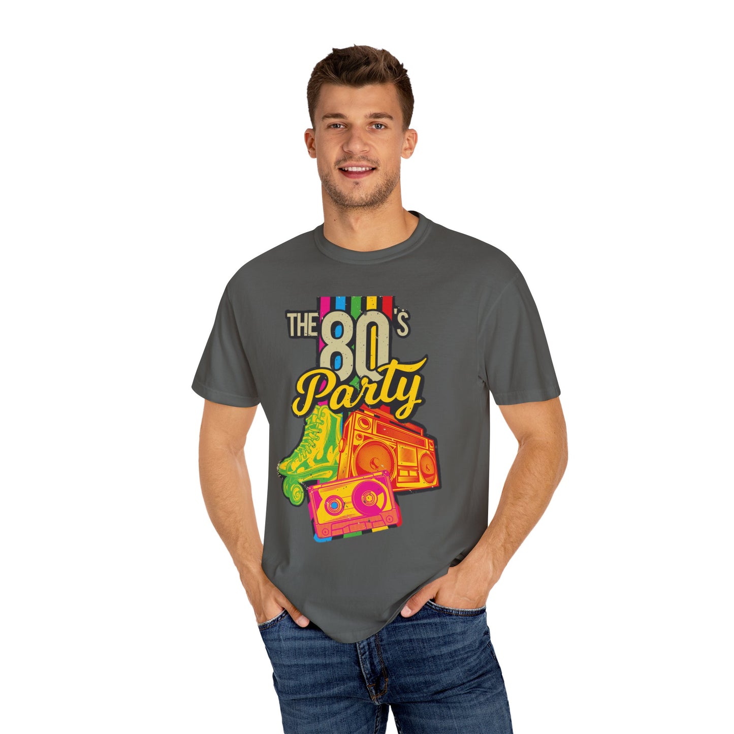 80s Party Comfort Colors Tshirt | Mens T-Shirt Graphic Tees Men Shirt Casual | Comfy Loose Fit Summer Clothes | Cotton Street Wear Clothing College Fashion