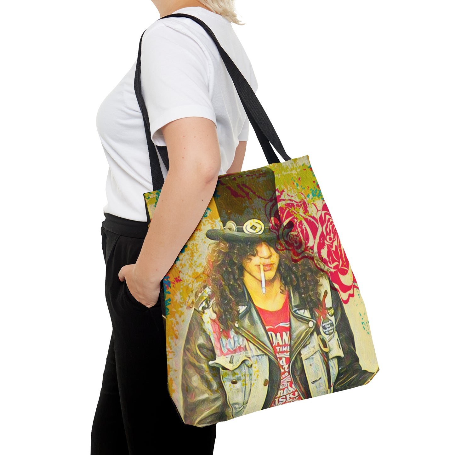 80s Rock Band Tote Bag - Gold Honeycomb In Black Design For Women