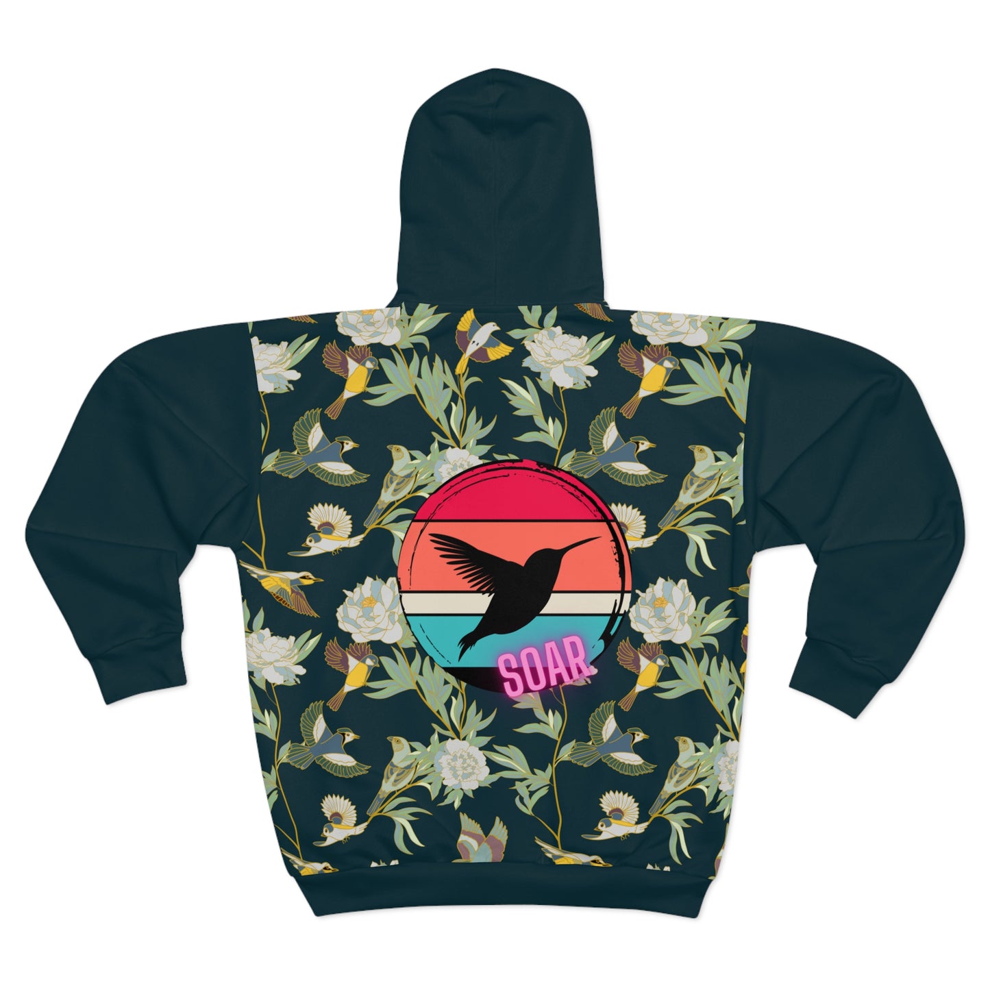 Unisex Zip Hoodie AOP / Roses & Hummingbirds Pattern All Over Print Hoodie / Aesthetic Pullover Zipper Hooded Jacket