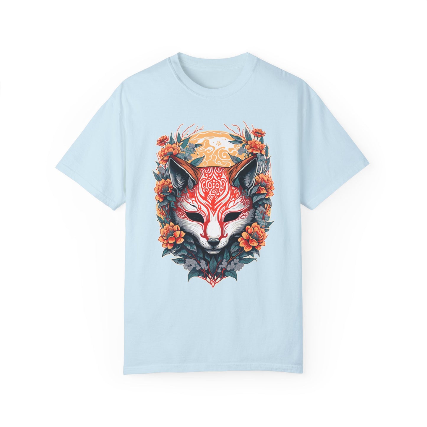 Japanese Kitsune Mask Comfort Colors Tshirt | Mens T-Shirt Graphic Tees Men Shirt Casual | Comfy Loose Fit Summer Clothes | Cotton Street Wear Clothing College Fashion