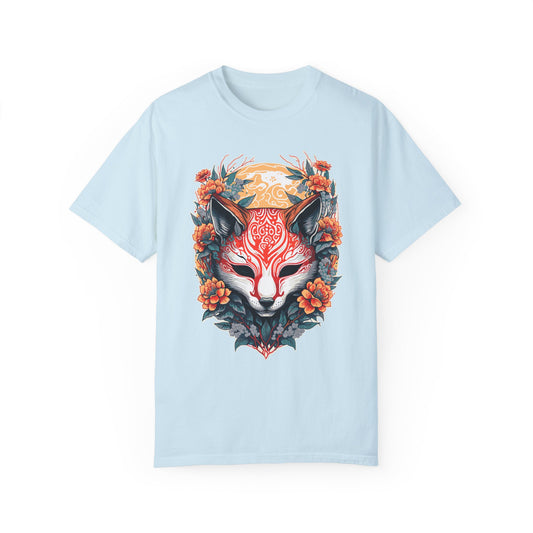 Japanese Kitsune Mask Comfort Colors Tshirt | Mens T-Shirt Graphic Tees Men Shirt Casual | Comfy Loose Fit Summer Clothes | Cotton Street Wear Clothing College Fashion