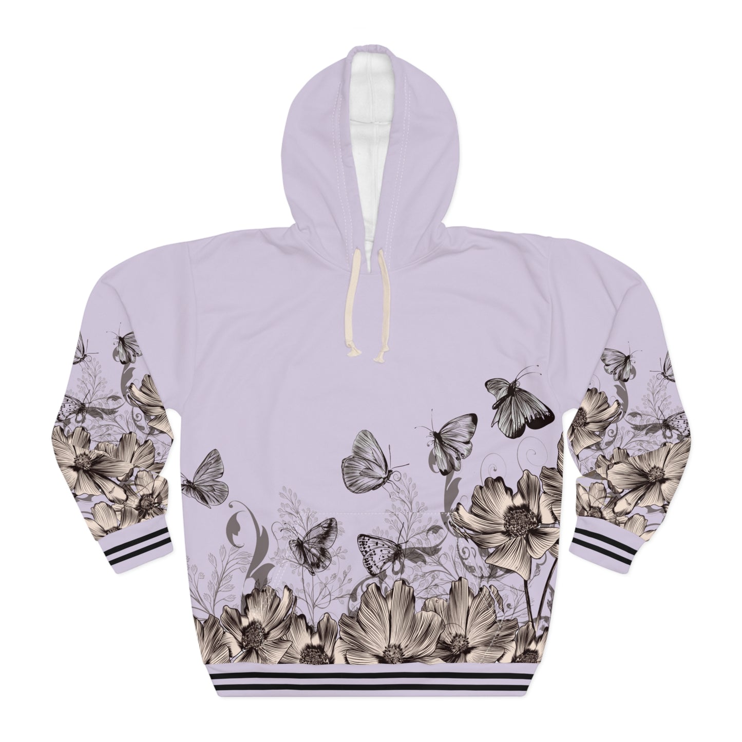 Butterfly Hoodie, Unisex Pullover Hoodie, Floral All Over Print Hoodie, Aesthetic Gift For Her,Flowers Hooded Sweatshirt, Cute Gift For Mom