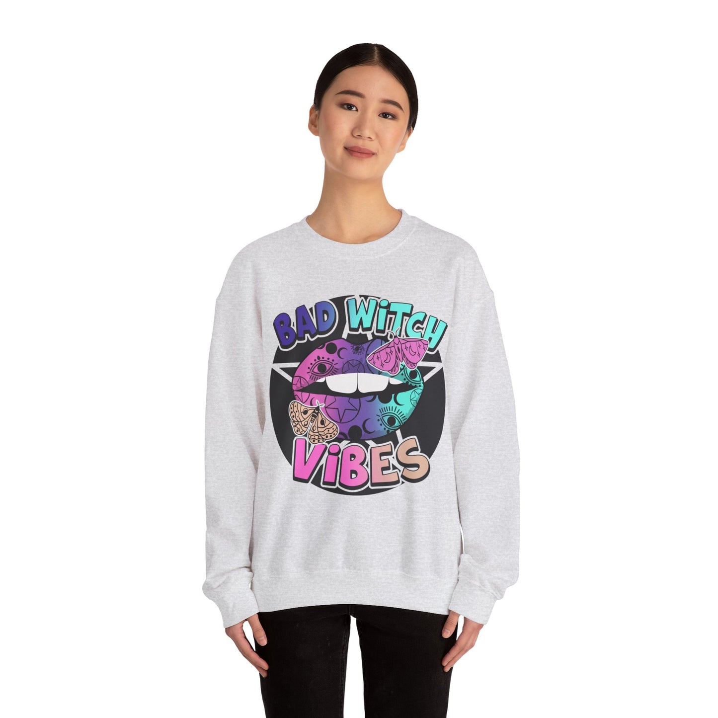 Bad Witch Vibes Sweatshirt Halloween Graphic Pullover Sweater | Witchy Gifts For Mom