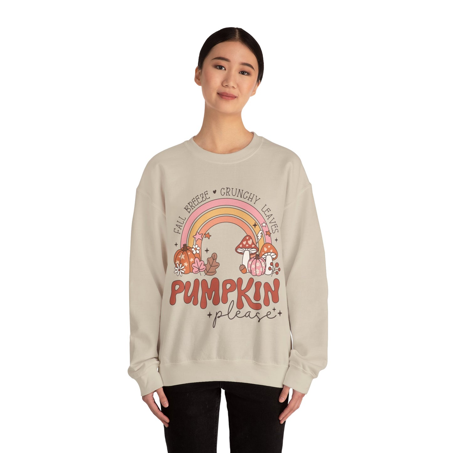 Fall Sweatshirt Halloween Graphic Pullover Sweater | Autumn Gifts For Mom Pumpkin Gift For Farm Lovers | Fall Breeze Crunchy Leaves Pumpkin Please