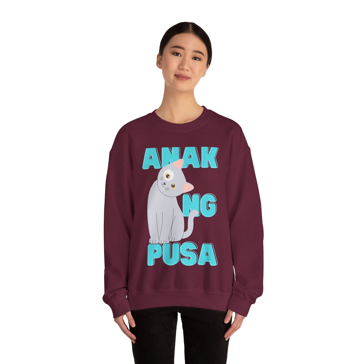 Filipino Sweatshirt Pinoy Graphic Pullover Sweater | Philippine Gifts For Cat Lovers | Tagalog - Anak Ng Pusa