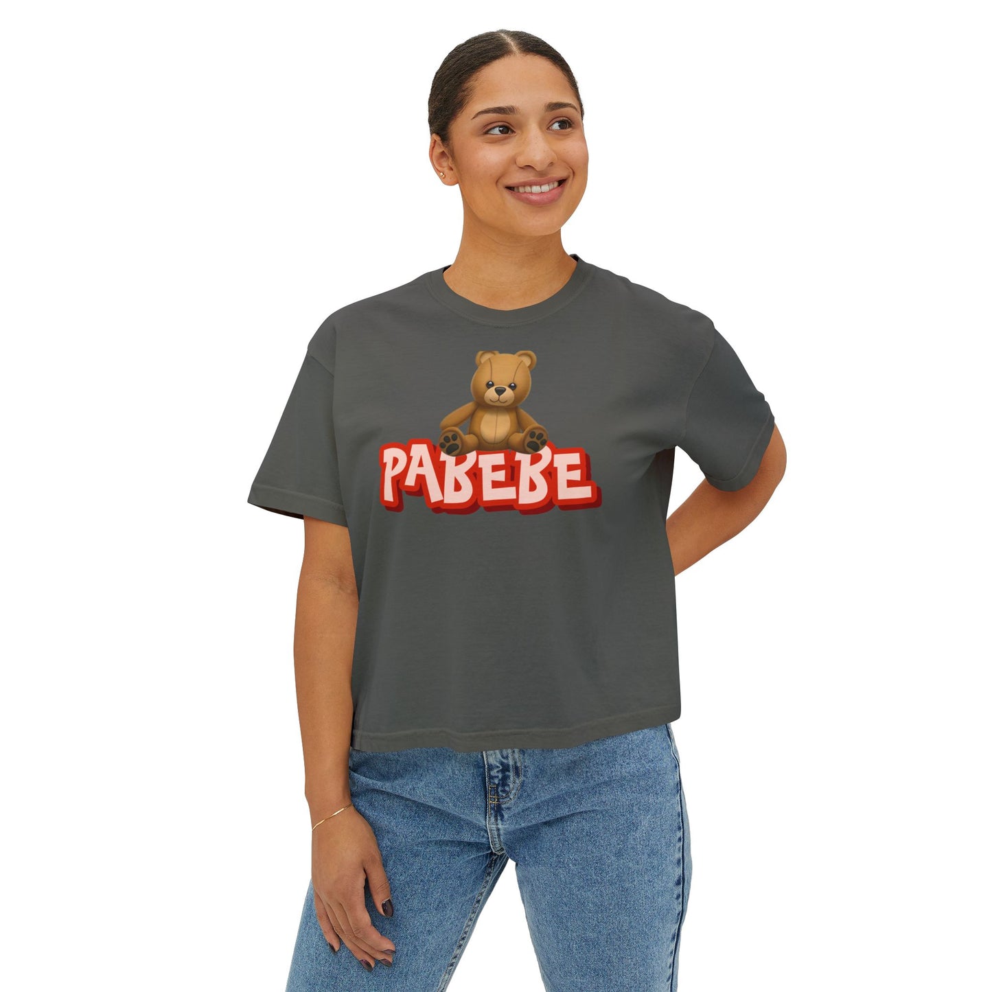 Pabebe Graphic Tee, Boxy Croptop, Pinoy Shirt, Casual Crop Top, Filipino Gift for Her, Comfort Colors Tshirt Brown Teddy Bear