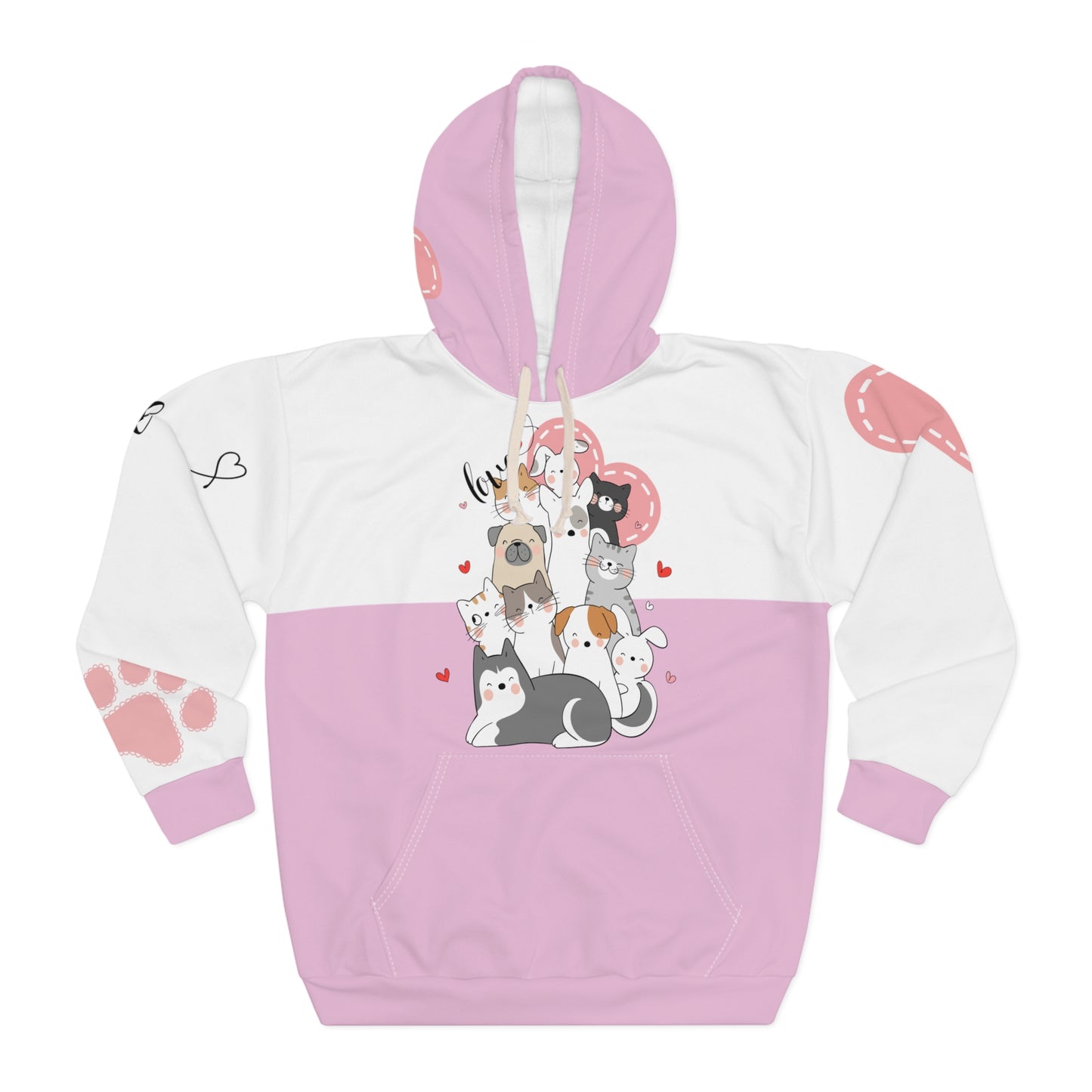 AOP Unisex Pullover Hoodie / Pastel Purple Cat Dog All Over Print Hoodie / Aesthetic Pullover Zipper Hooded Jacket