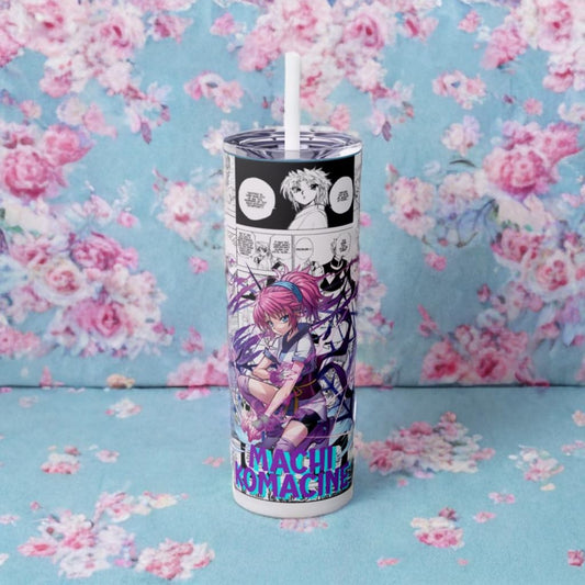 Anime tumbler Machi Komacine, 20 oz stainless steel drinkware featuring manga design, perfect for hot or cold beverages.