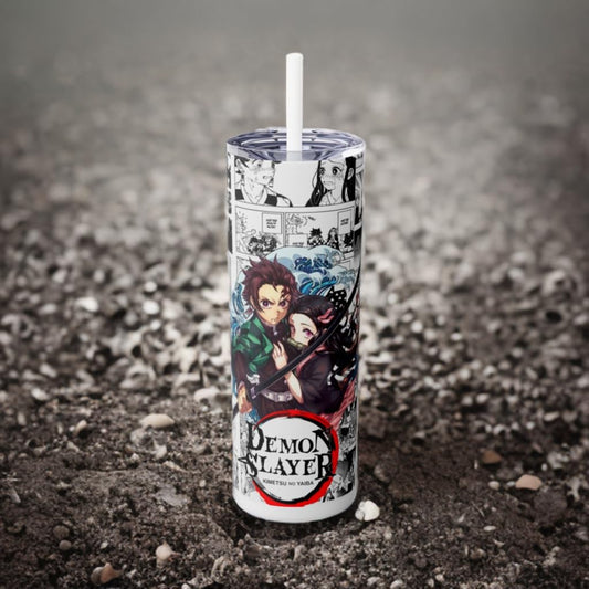 Anime Tumbler featuring Demon Slayer design, 20 oz stainless steel drinkware with straw, perfect gift for manga lovers.