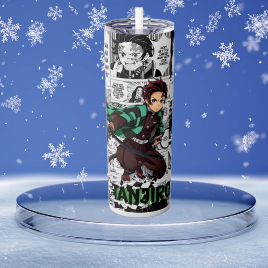 Anime Tumbler featuring Tanjiro from Demon Slayer, 20 oz stainless steel drinkware with straw, perfect for hot or cold drinks.