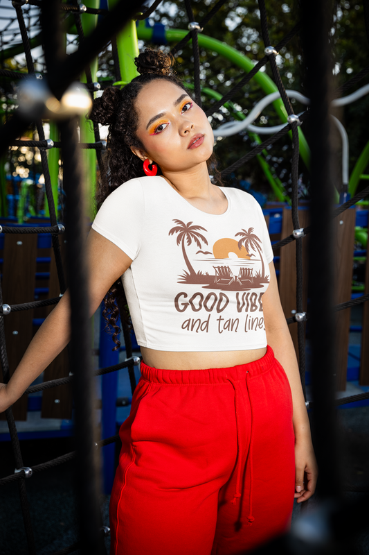 Summer Crop Top For Women, Beach Gifts For Her, Travel T-Shirt Croptop TShirt Merch, Good Vibes Tan Lines