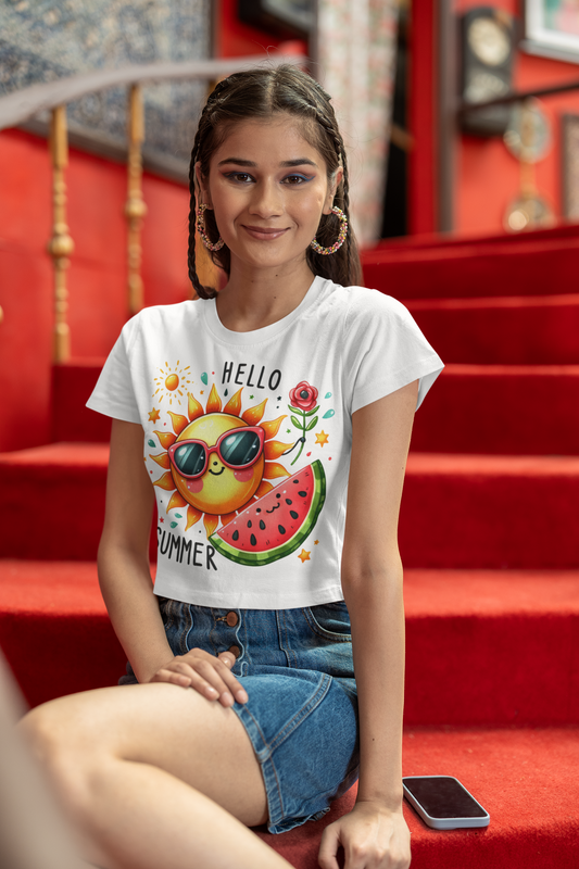 Watermelon Crop Top For Women, Sun Gifts For Her, Beach T-Shirt Croptop Casual Summer TShirt Merch