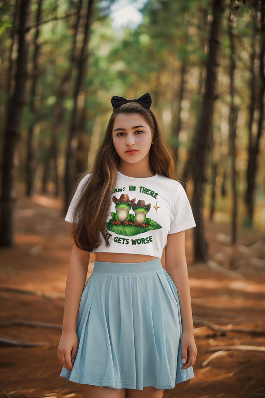 Frog Crop Top For Women, Sarcastic Gifts For Her, Funny T-Shirt Croptop Casual Summer TShirt Merch, It Gets Worse