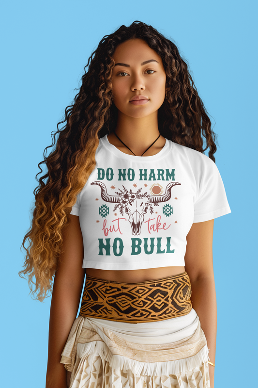 Boho Crop Top For Women, Cow Gifts For Her, Retro. T-Shirt Croptop Casual Summer Tshirt Merch, Take No Bull