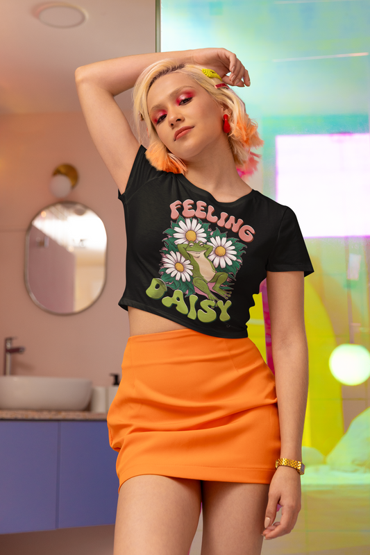 Daisy Crop Top For Women, Retro Gifts For Her, Floral T-Shirt Croptop Garden TShirt Merch, Feeling Daisies