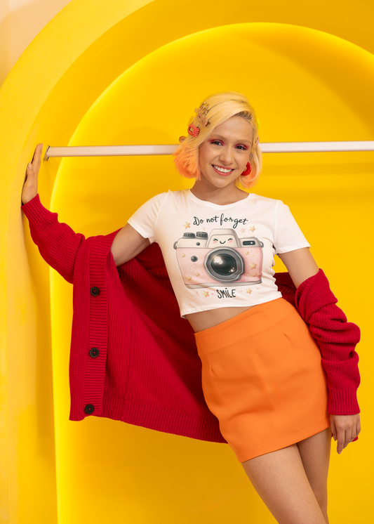 Camera Crop Top For Women, Retro Gifts For Her, Creator T-Shirt Croptop Cute TShirt Merch, Do .not Forget To Smile