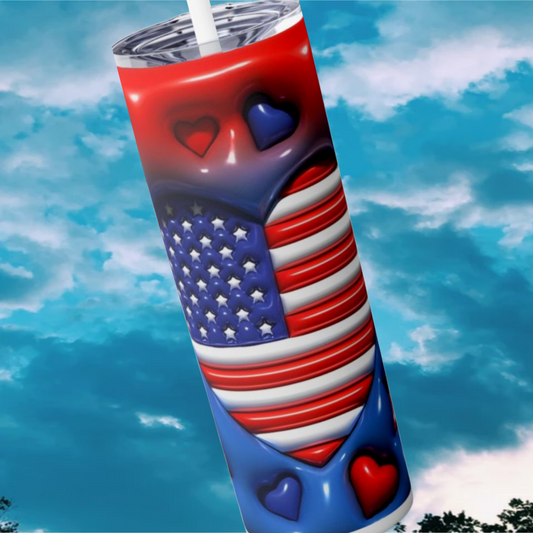 America Skinny Tumbler 20 Oz, US Flag Gift For Dad, USA Stainless Steel Drinkware With Straw And Lid, American Travel Accessory For Hot Cold Drinks