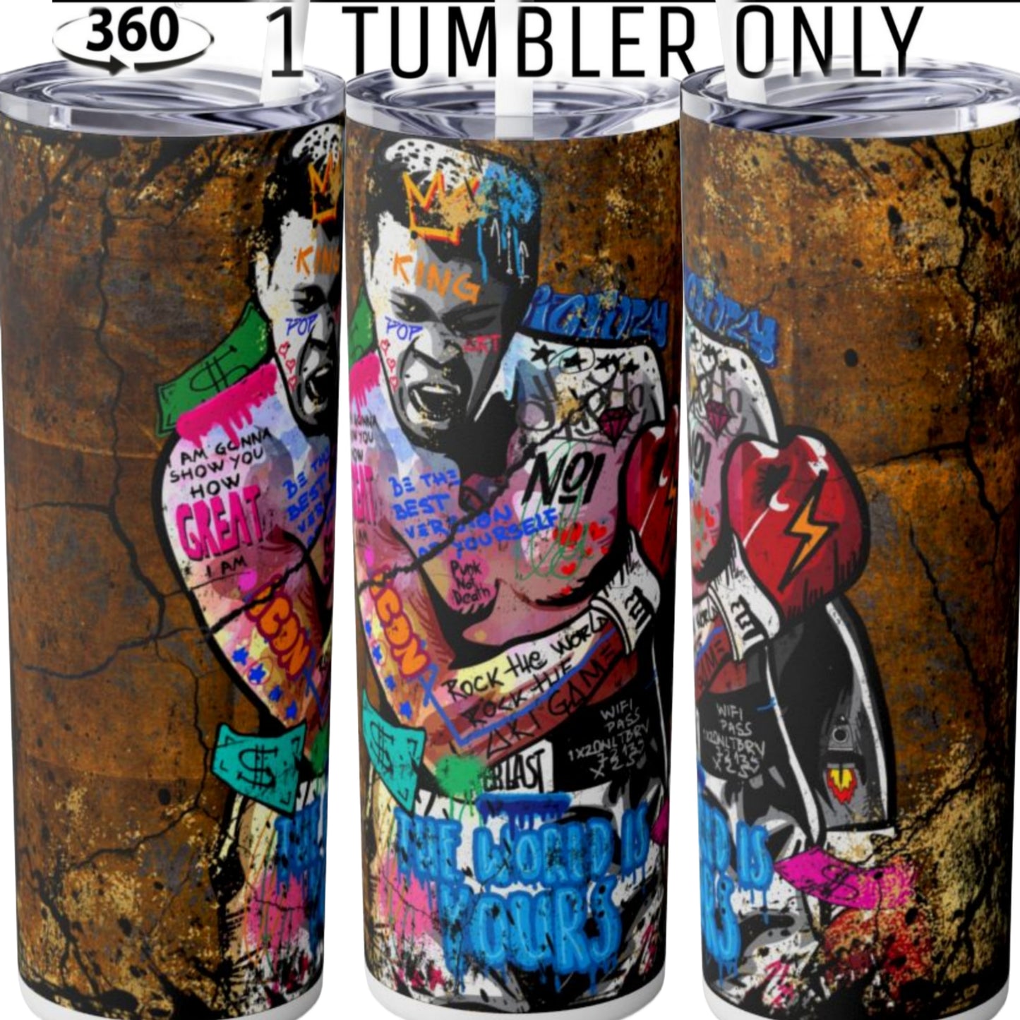 Ali Skinny Tumbler 20 Oz,  Boxing Gifts For Dad, Stainless Steel Drinkware With Straw And Lid, Boxer Travel Accessory For Hot Cold Drinks