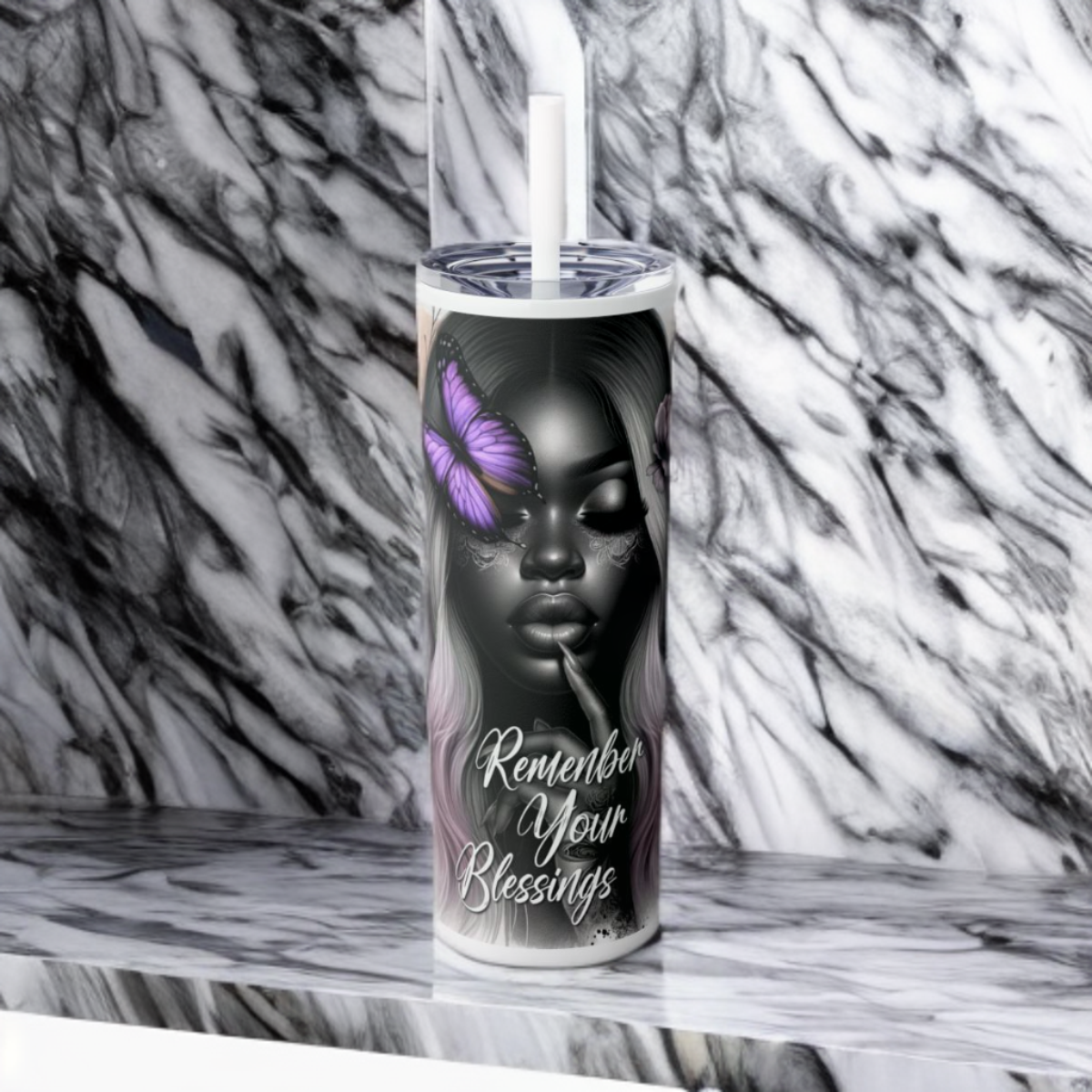 Affirmation Skinny Tumbler 20, Positive Gift For Mom,Mental Health Stainless Steel Drinkware With Straw And Lid, Office Accessory For Hot Cold Drinks